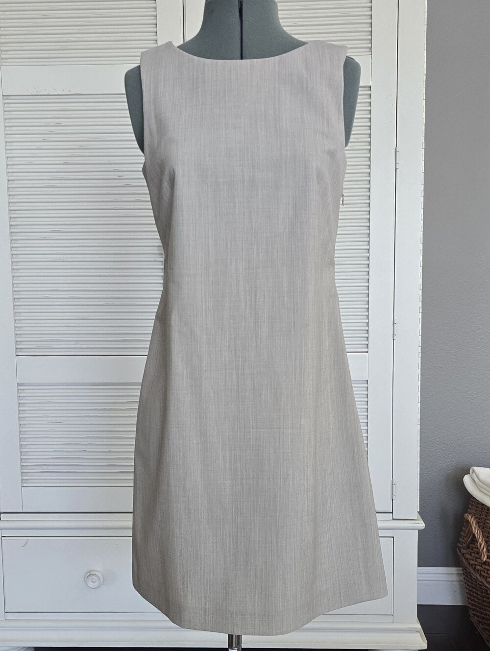 Theory Sleeveless Shift Dress in Light Taupe